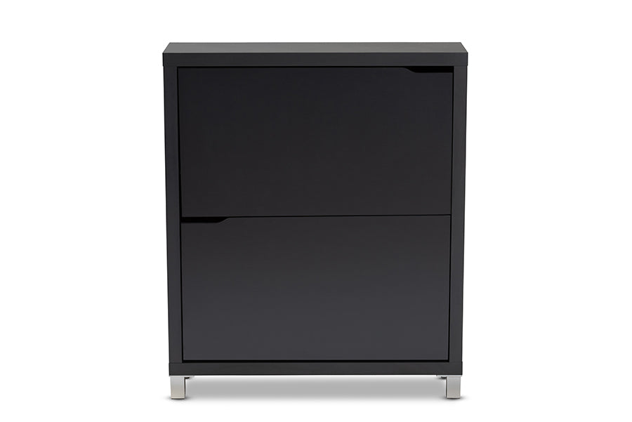 Baxton Studio Simms Modern and Contemporary Dark Grey Finished Wood Shoe Storage Cabinet with 4 Fold-Out Racks