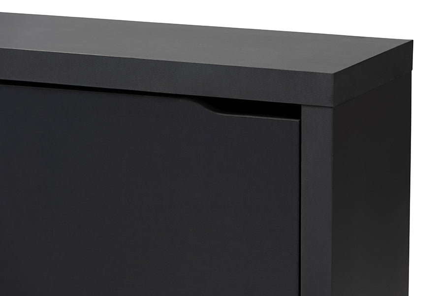 Baxton Studio Simms Modern and Contemporary Dark Grey Finished Wood Shoe Storage Cabinet with 4 Fold-Out Racks