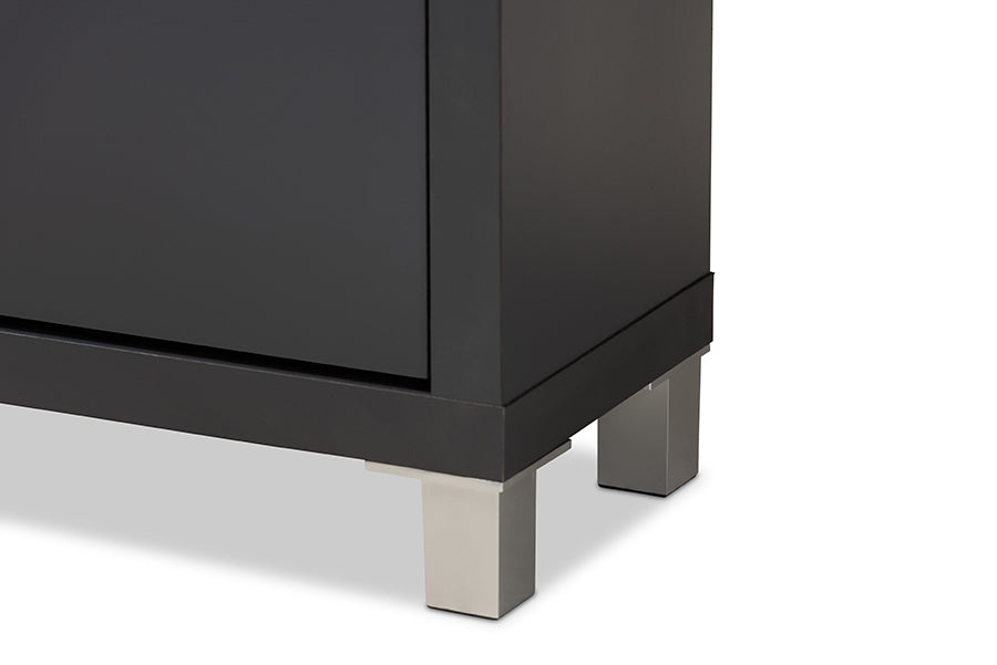 Baxton Studio Simms Modern and Contemporary Dark Grey Finished Wood Shoe Storage Cabinet with 4 Fold-Out Racks