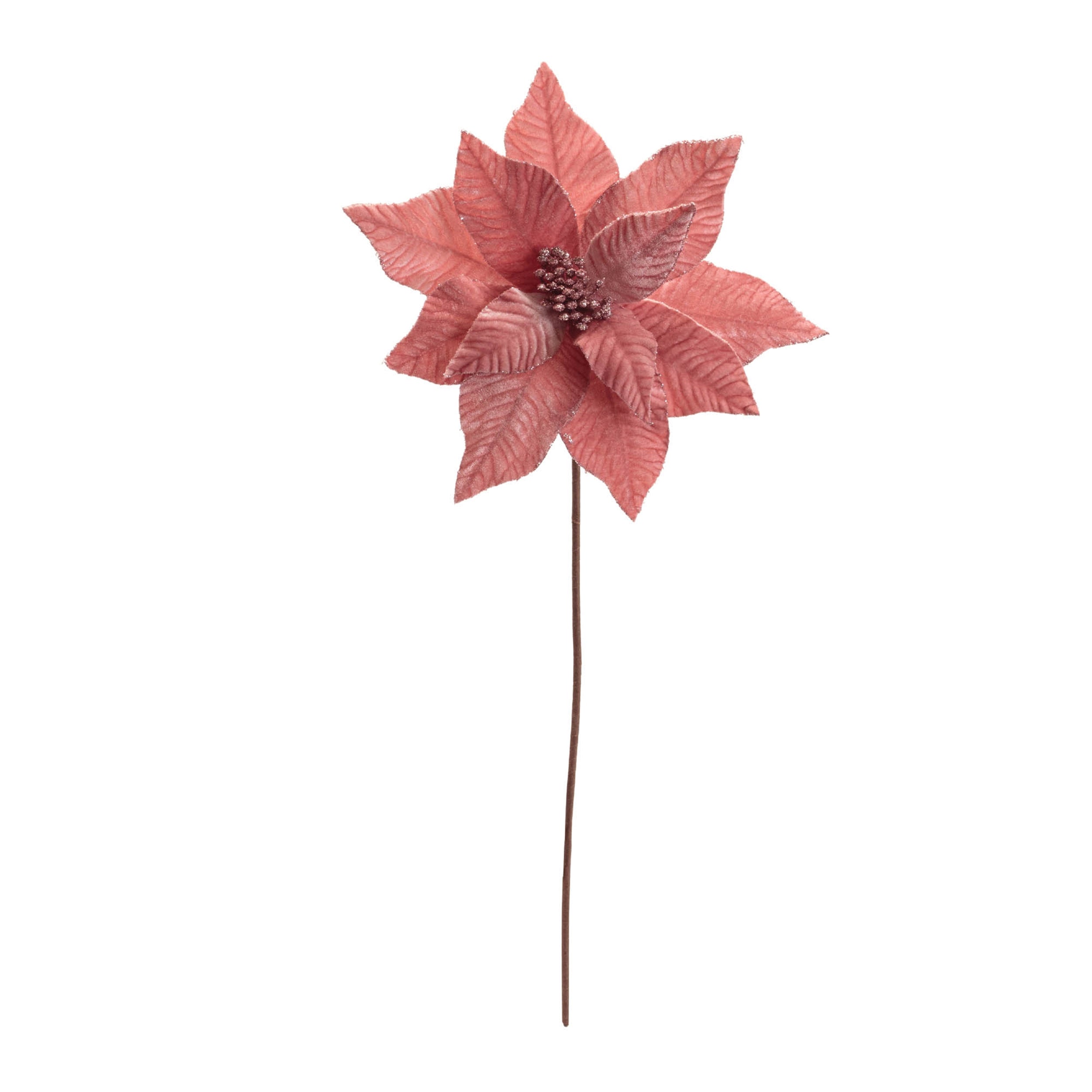 Glittered Poinsettia Flower Stem (Set of 6)