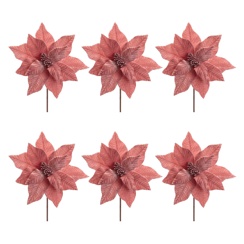 Glittered Poinsettia Flower Stem (Set of 6)