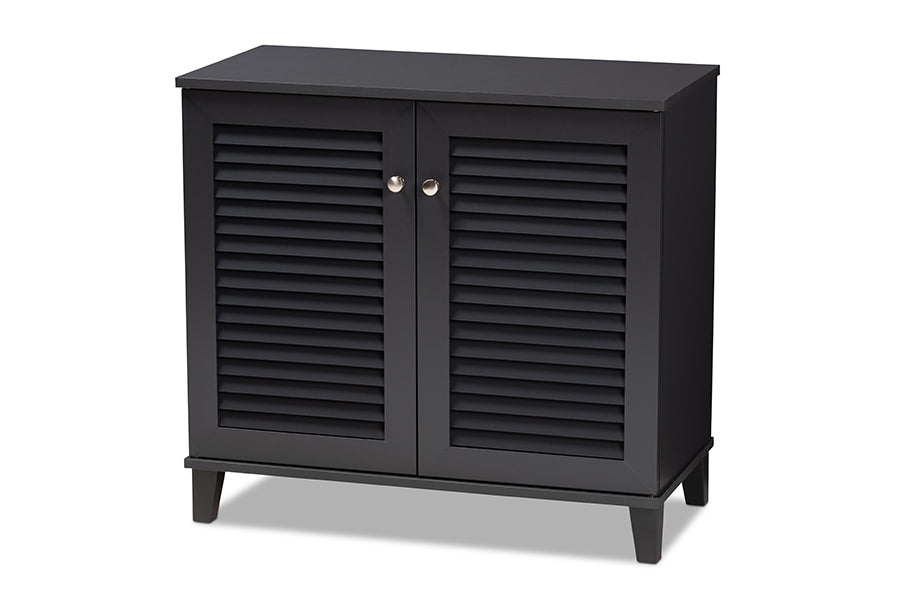 Baxton Studio Coolidge Modern and Contemporary Dark Grey Finished 4-Shelf Wood Shoe Storage Cabinet