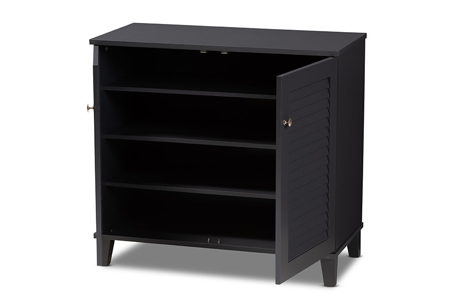 Baxton Studio Coolidge Modern and Contemporary Dark Grey Finished 4-Shelf Wood Shoe Storage Cabinet