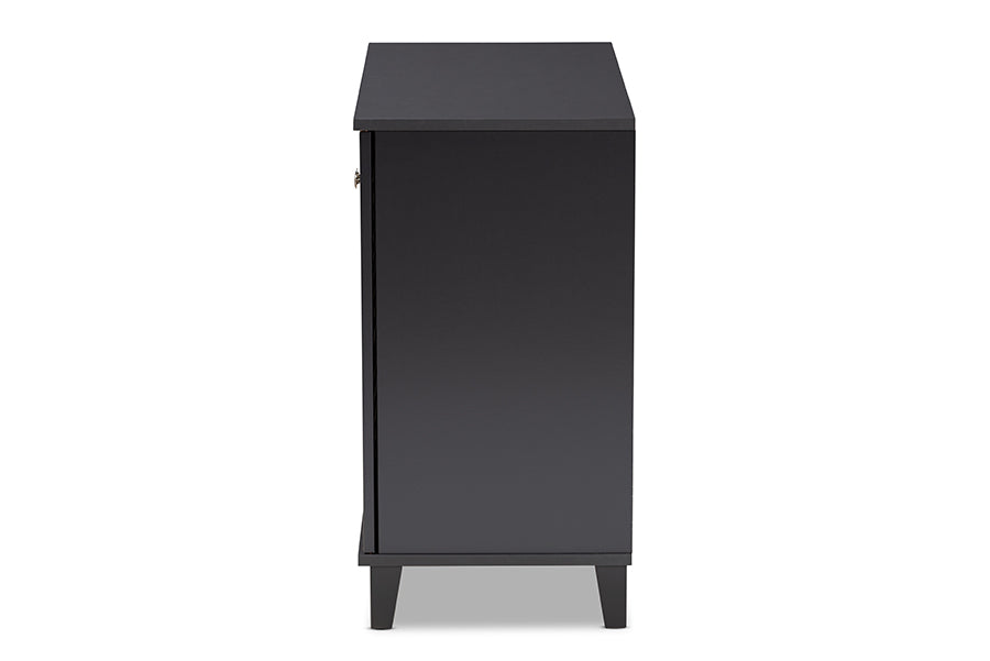 Baxton Studio Coolidge Modern and Contemporary Dark Grey Finished 4-Shelf Wood Shoe Storage Cabinet