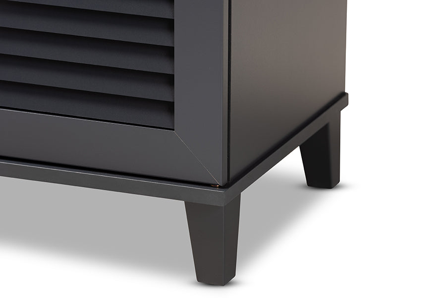 Baxton Studio Coolidge Modern and Contemporary Dark Grey Finished 4-Shelf Wood Shoe Storage Cabinet