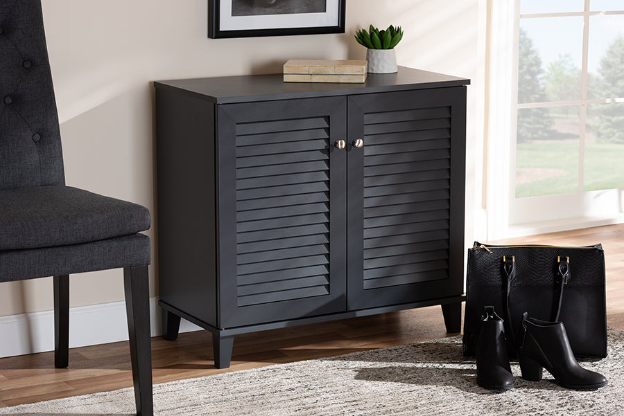 Baxton Studio Coolidge Modern and Contemporary Dark Grey Finished 4-Shelf Wood Shoe Storage Cabinet