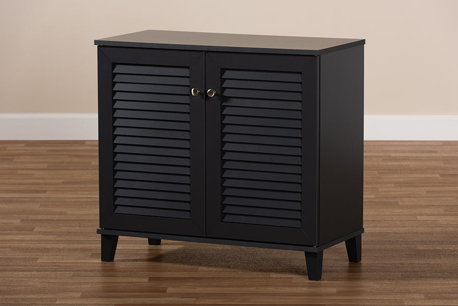 Baxton Studio Coolidge Modern and Contemporary Dark Grey Finished 4-Shelf Wood Shoe Storage Cabinet