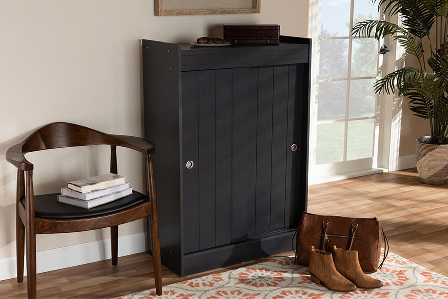 Baxton Studio Leone Modern and Contemporary Charcoal Finished 2-Door Wood Entryway Shoe Storage Cabinet