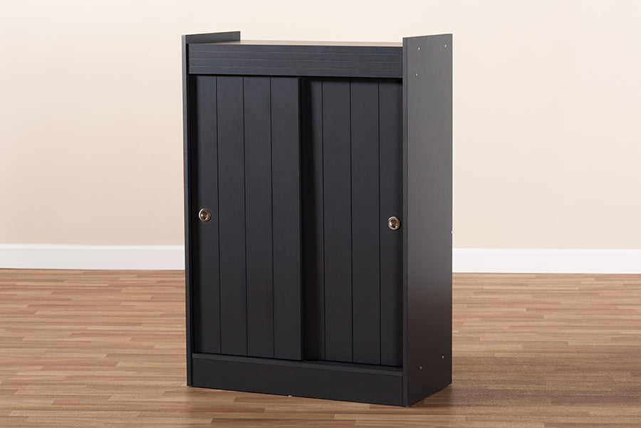 Baxton Studio Leone Modern and Contemporary Charcoal Finished 2-Door Wood Entryway Shoe Storage Cabinet