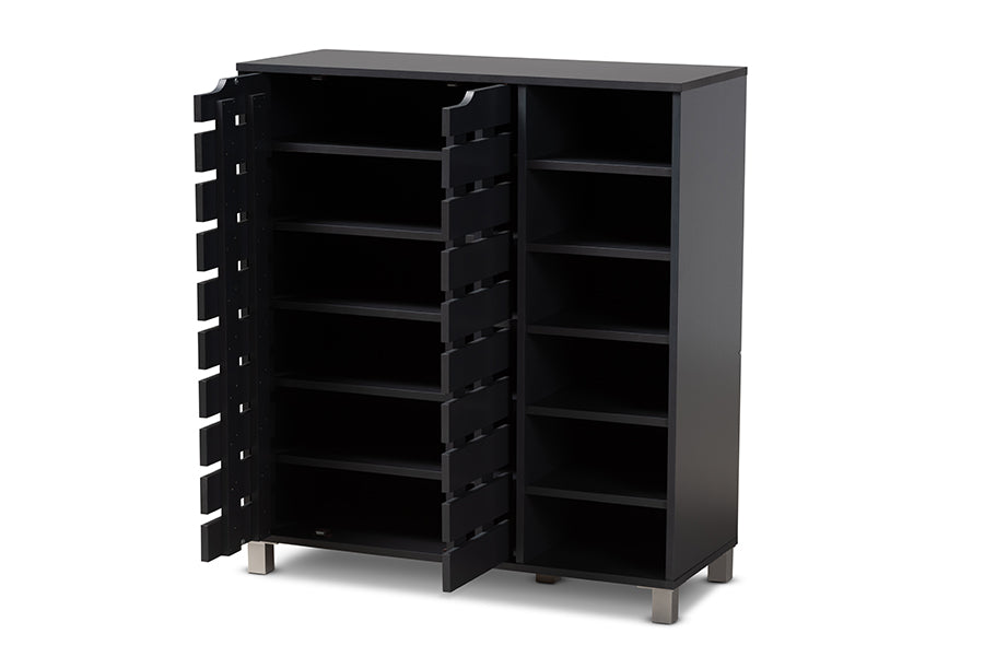 Baxton Studio Shirley Modern and Contemporary Dark Grey Finished 2-Door Wood Shoe Storage Cabinet with Open Shelves