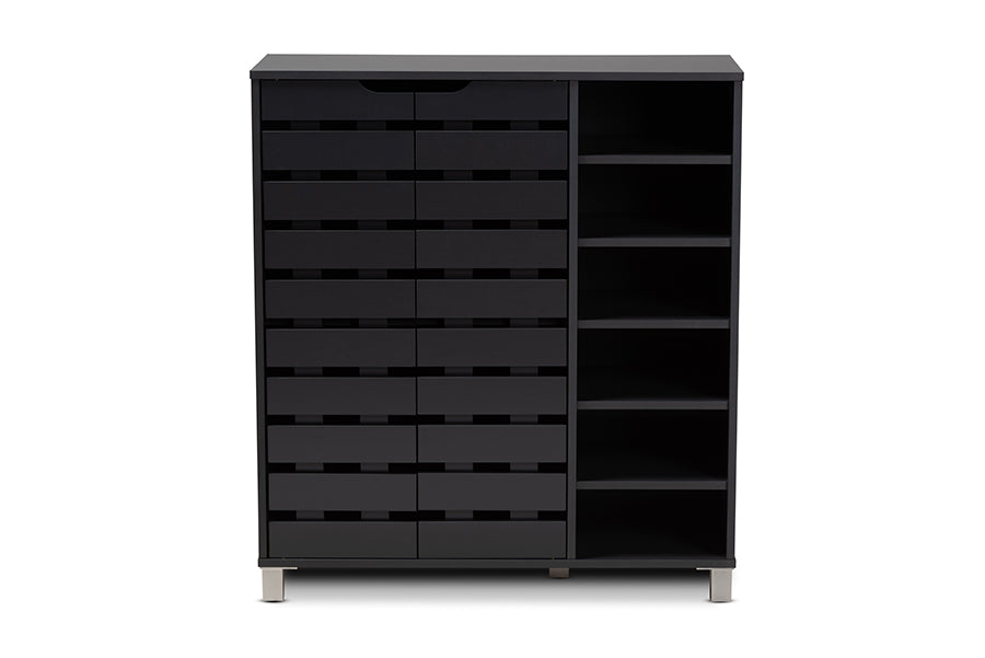 Baxton Studio Shirley Modern and Contemporary Dark Grey Finished 2-Door Wood Shoe Storage Cabinet with Open Shelves