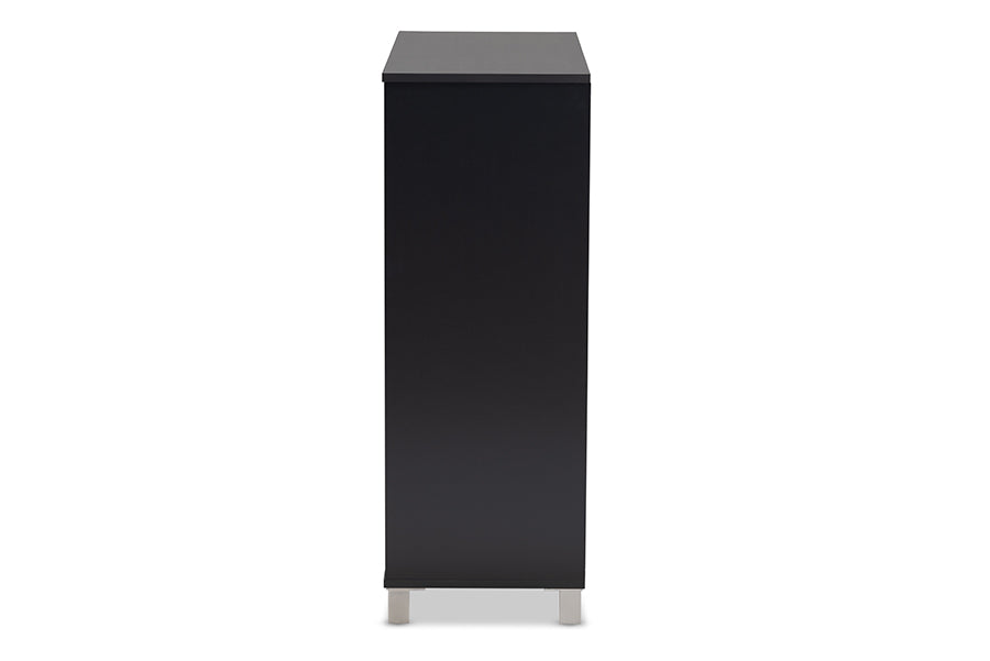 Baxton Studio Shirley Modern and Contemporary Dark Grey Finished 2-Door Wood Shoe Storage Cabinet with Open Shelves