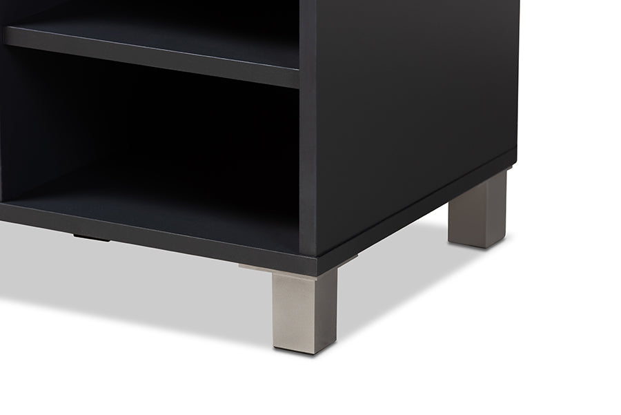 Baxton Studio Shirley Modern and Contemporary Dark Grey Finished 2-Door Wood Shoe Storage Cabinet with Open Shelves