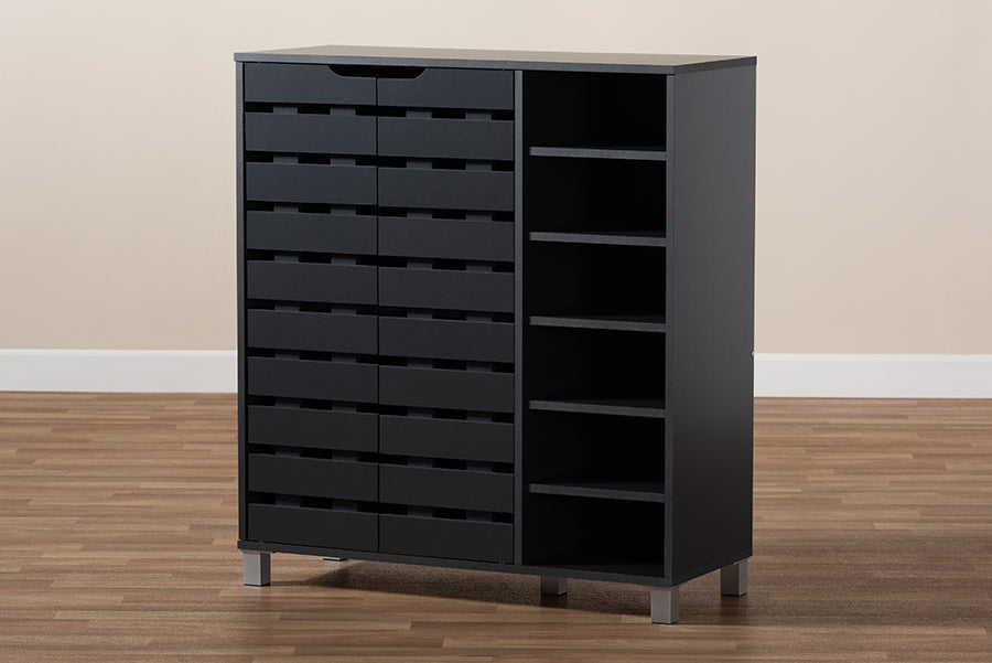 Baxton Studio Shirley Modern and Contemporary Dark Grey Finished 2-Door Wood Shoe Storage Cabinet with Open Shelves