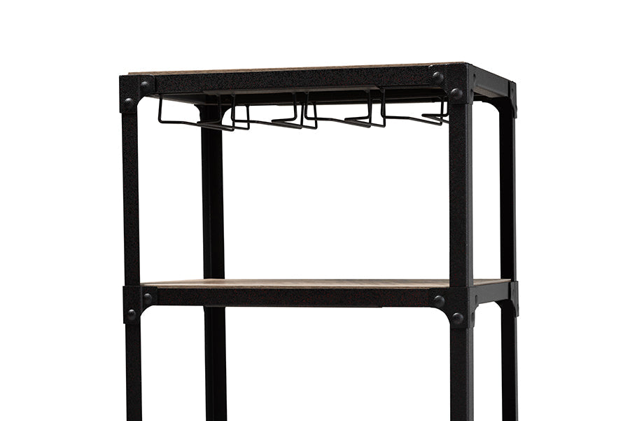 Baxton Studio Swanson Rustic Industrial Style Antique Black Textured Metal Distressed Oak Finished Wood Mobile Kitchen Bar Wine Cart