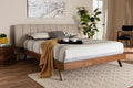 Baxton Studio Brita Mid-Century Modern Light Beige Fabric Upholstered Walnut Finished Wood King Size Bed