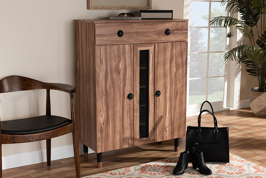 Baxton Studio Valina Modern and Contemporary 2-Door Wood Entryway Shoe Storage Cabinet with Drawer