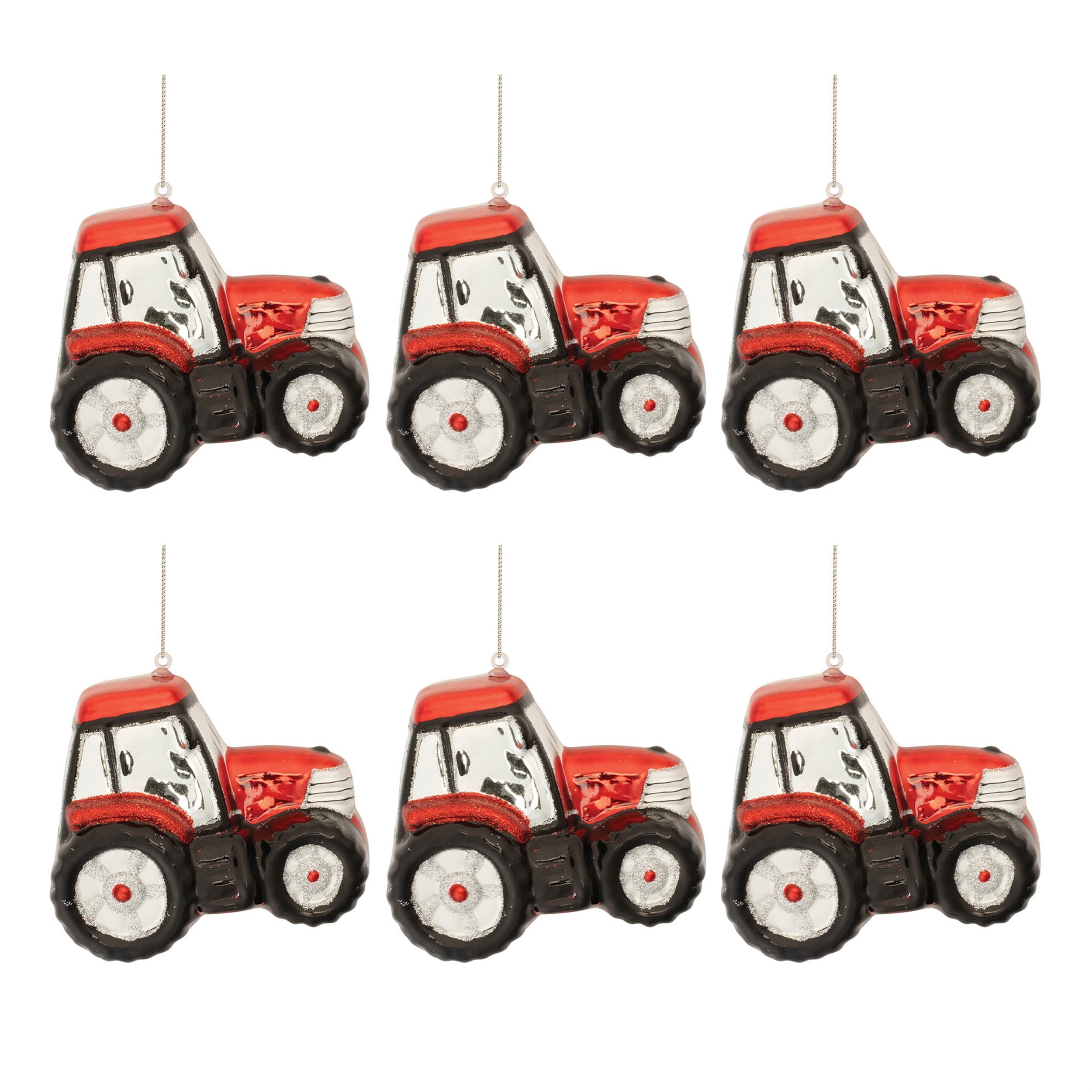 Glittered Glass Tractor Ornament (Set of 6)