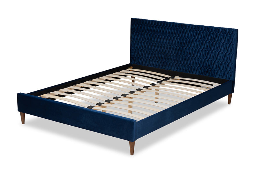 Baxton Studio Frida Glam and Luxe Royal Blue Velvet Fabric Upholstered Queen Size Bed