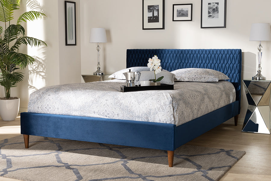 Baxton Studio Frida Glam and Luxe Royal Blue Velvet Fabric Upholstered Full Size Bed