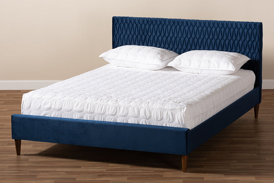 Baxton Studio Frida Glam and Luxe Royal Blue Velvet Fabric Upholstered Queen Size Bed