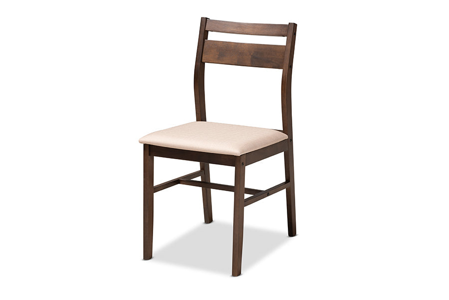 Baxton Studio Lovy Modern and Contemporary Beige Fabric Upholstered Dark Walnut-Finished 5-Piece Wood Dining Set