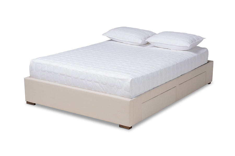 Baxton Studio Leni Modern and Contemporary Beige Fabric Upholstered 4-Drawer Queen Size Platform Storage Bed Frame