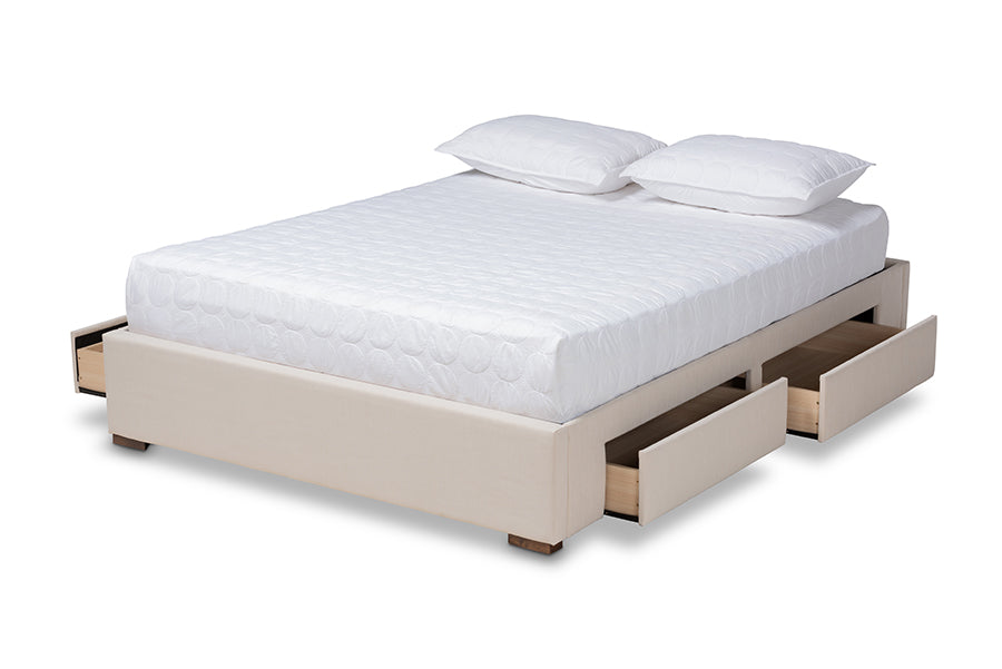 Baxton Studio Leni Modern and Contemporary Beige Fabric Upholstered 4-Drawer King Size Platform Storage Bed Frame