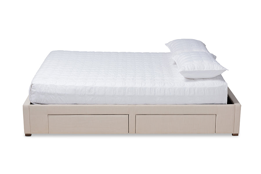 Baxton Studio Leni Modern and Contemporary Beige Fabric Upholstered 4-Drawer King Size Platform Storage Bed Frame