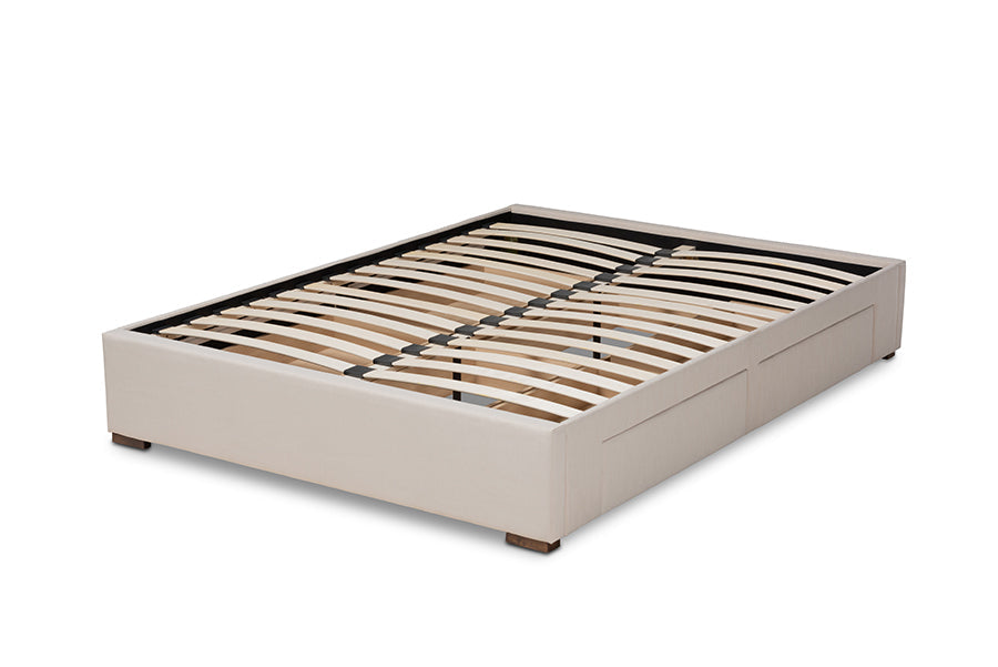Baxton Studio Leni Modern and Contemporary Beige Fabric Upholstered 4-Drawer King Size Platform Storage Bed Frame