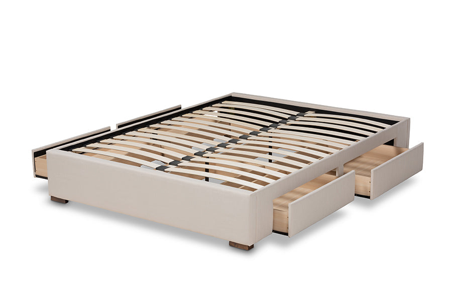 Baxton Studio Leni Modern and Contemporary Beige Fabric Upholstered 4-Drawer King Size Platform Storage Bed Frame