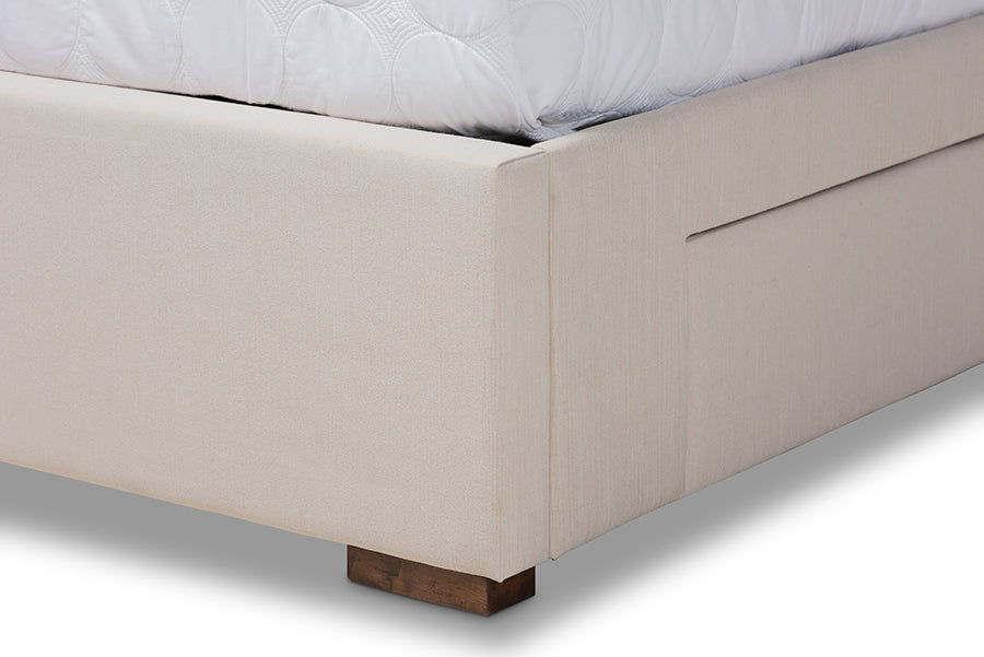 Baxton Studio Leni Modern and Contemporary Beige Fabric Upholstered 4-Drawer King Size Platform Storage Bed Frame