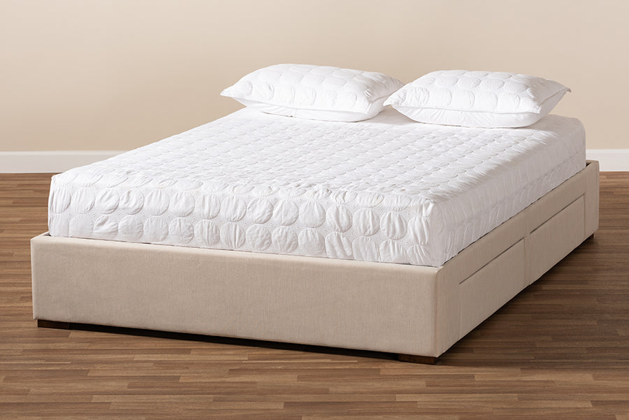 Baxton Studio Leni Modern and Contemporary Beige Fabric Upholstered 4-Drawer Queen Size Platform Storage Bed Frame