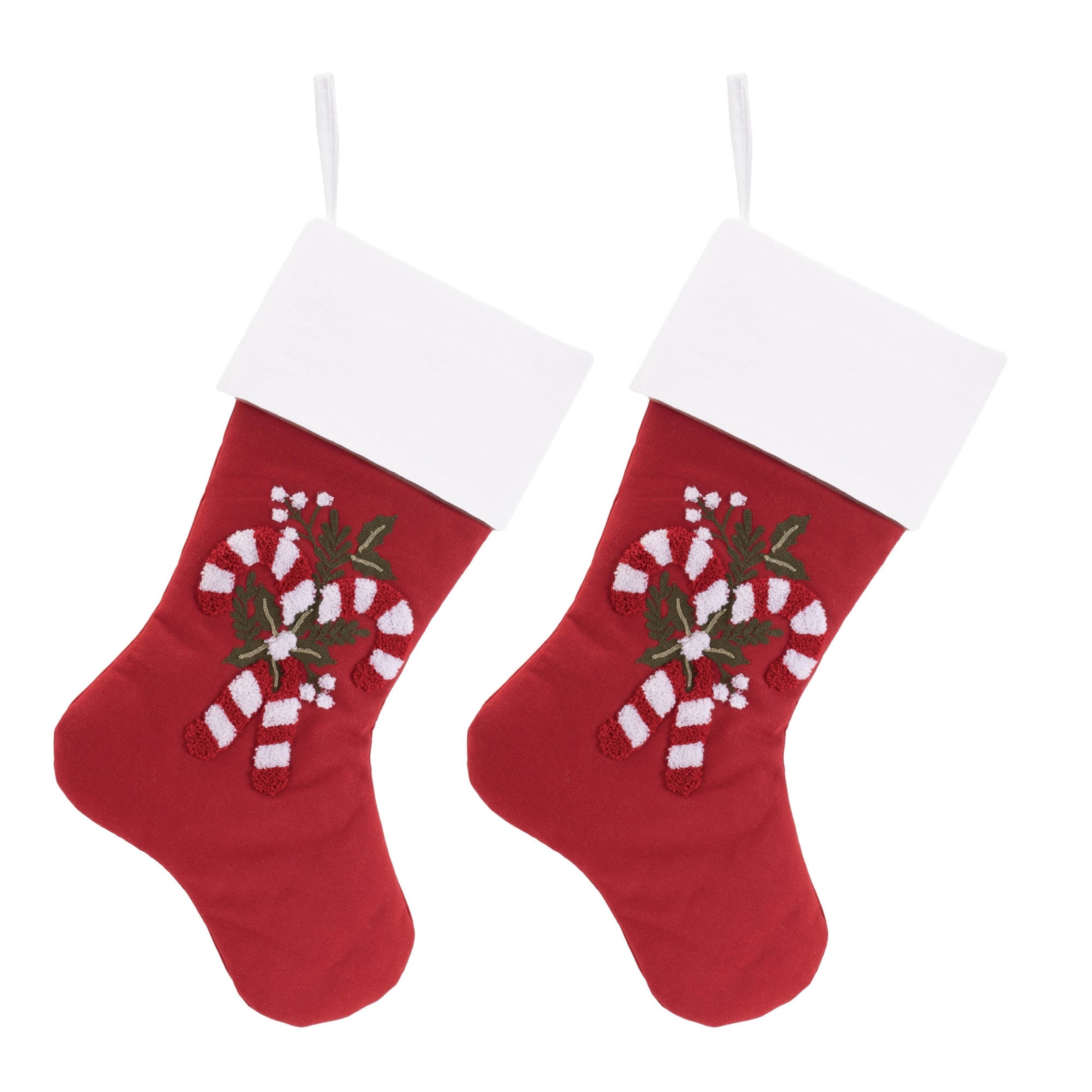 Embroidered Candy Cane Stocking (Set of 2)