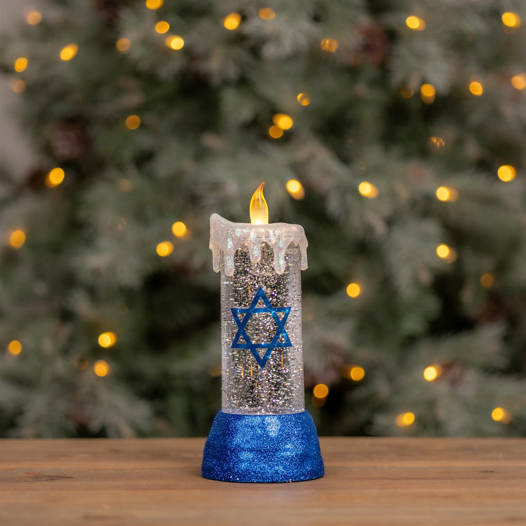Hanukkah Candle Snow Globe 9.5"H