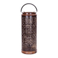 Punched Metal Lantern with Natural Wood Accents 19"H