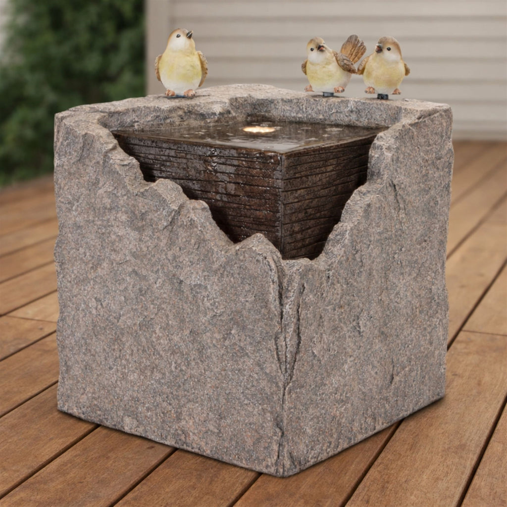 Bubbling Stone Fountain with Bird Accents 19"H