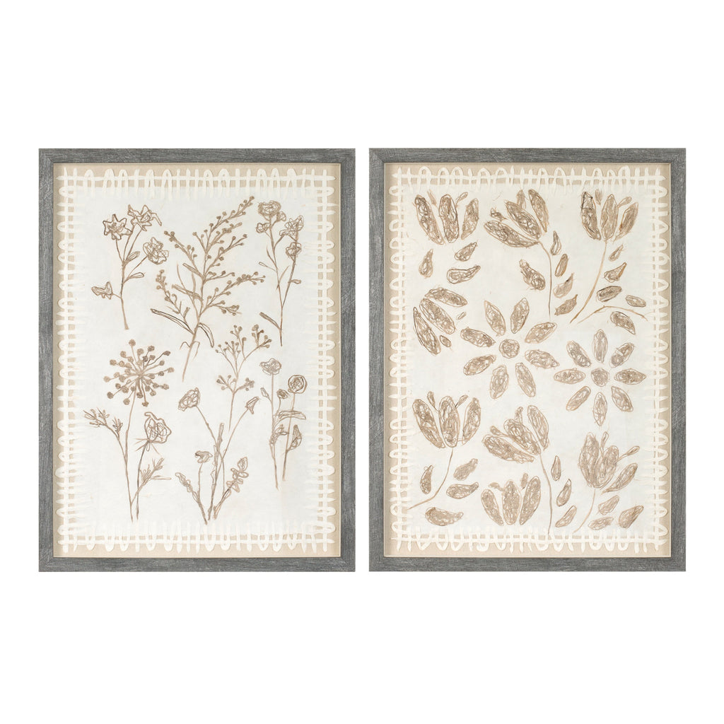 Framed Floral Wall Art Under Glass  (Set of 2)