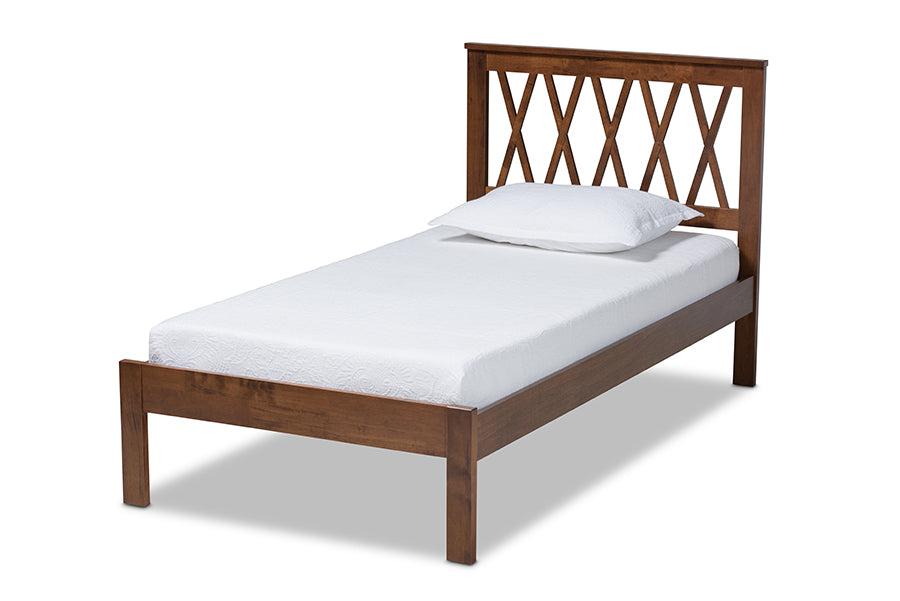 Baxton Studio Malene Mid-Century Modern Walnut Finished Wood Twin Size Platform Bed