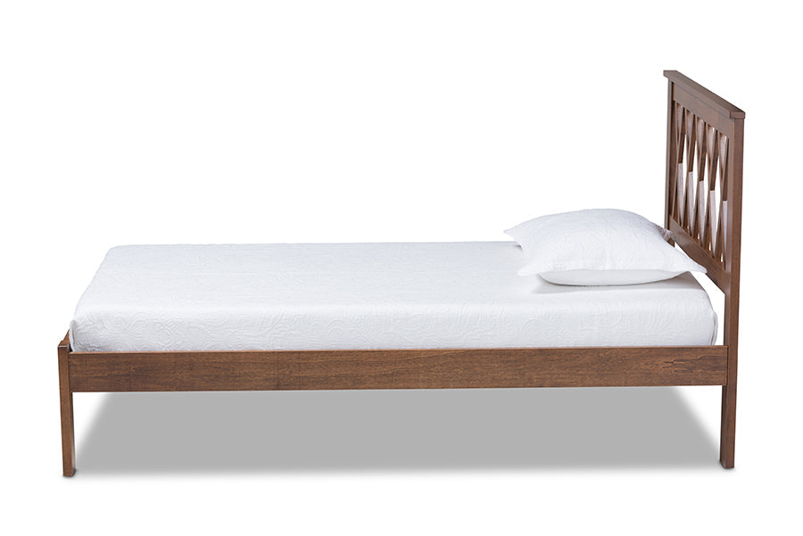 Baxton Studio Malene Mid-Century Modern Walnut Finished Wood Twin Size Platform Bed