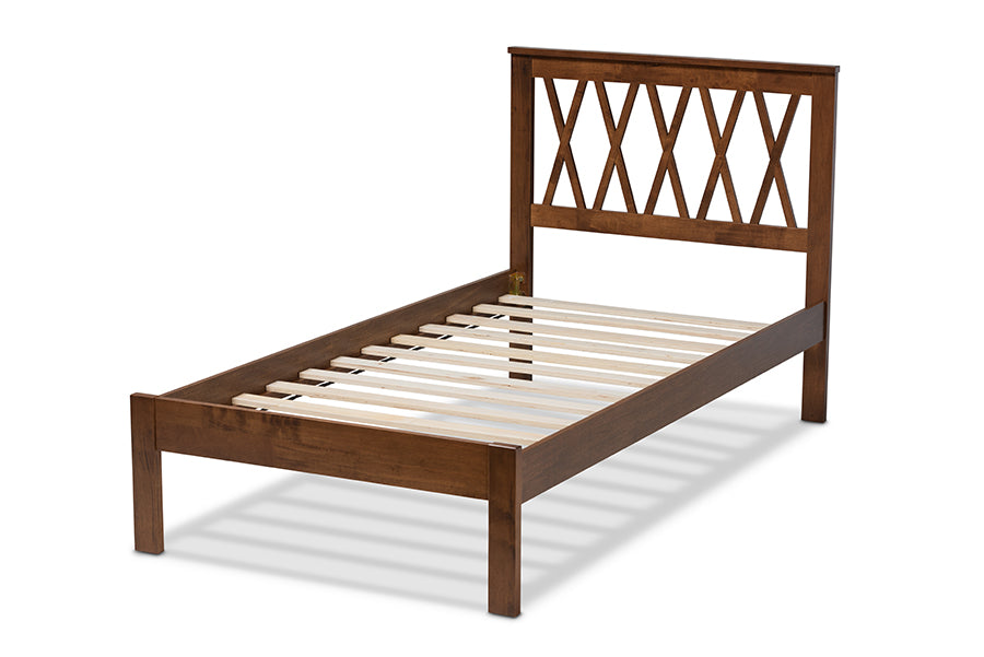 Baxton Studio Malene Mid-Century Modern Walnut Finished Wood Twin Size Platform Bed