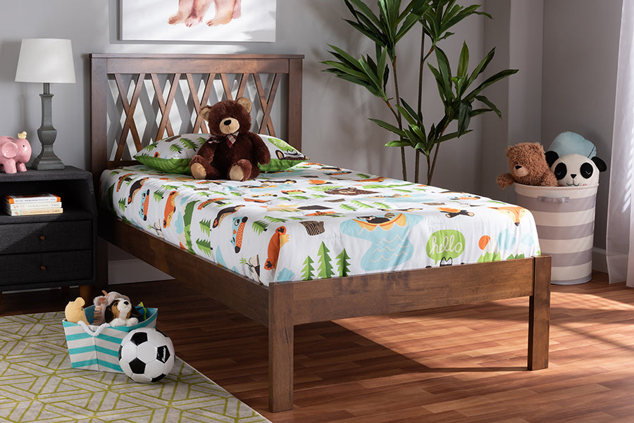 Baxton Studio Malene Mid-Century Modern Walnut Finished Wood Twin Size Platform Bed