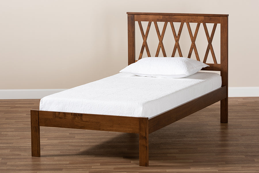 Baxton Studio Malene Mid-Century Modern Walnut Finished Wood Twin Size Platform Bed
