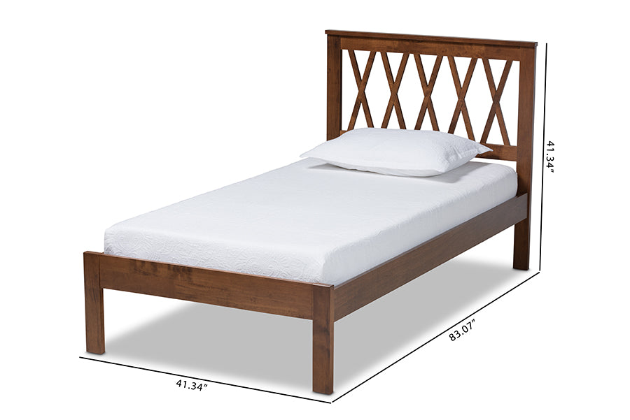 Baxton Studio Malene Mid-Century Modern Walnut Finished Wood Twin Size Platform Bed