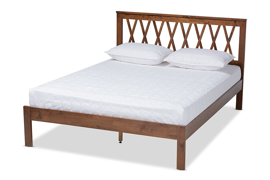 Baxton Studio Malene Mid-Century Modern Walnut Finished Wood Queen Size Platform Bed
