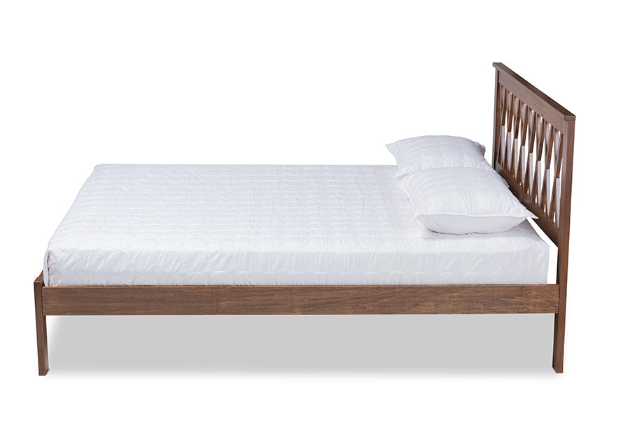 Baxton Studio Malene Mid-Century Modern Walnut Finished Wood Queen Size Platform Bed