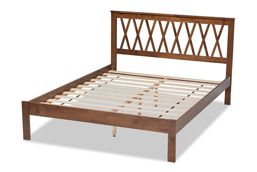 Baxton Studio Malene Mid-Century Modern Walnut Finished Wood Queen Size Platform Bed