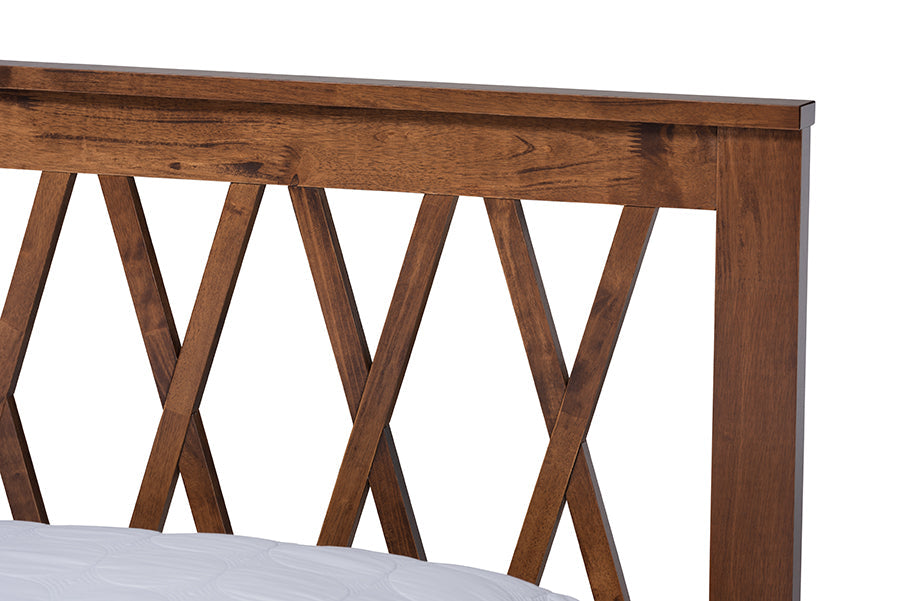 Baxton Studio Malene Mid-Century Modern Walnut Finished Wood Queen Size Platform Bed