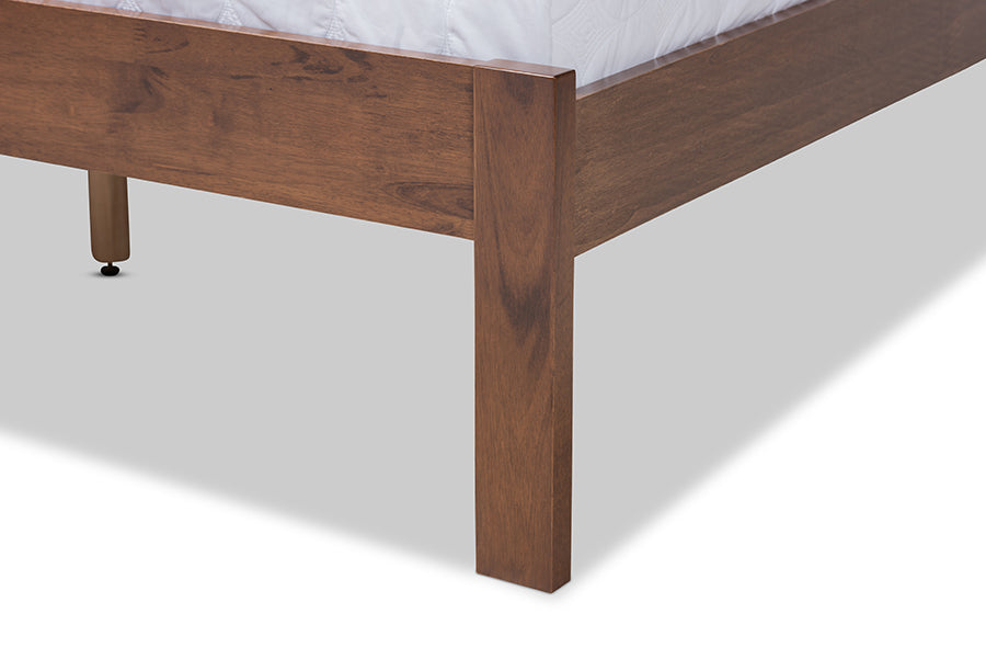 Baxton Studio Malene Mid-Century Modern Walnut Finished Wood Queen Size Platform Bed