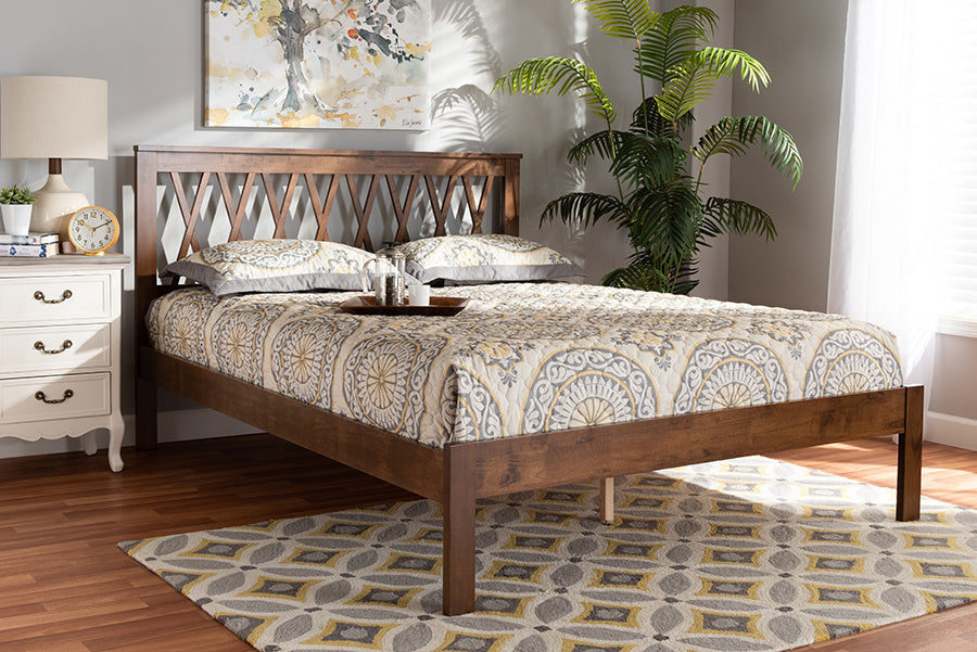 Baxton Studio Malene Mid-Century Modern Walnut Finished Wood Queen Size Platform Bed